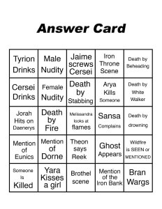 Game of Thrones Bingo