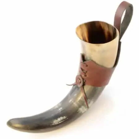 Genuine Ox-Horn Viking Drinking Horn With Leather Belt Holster